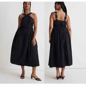 Madewell Poplin Halter Classy Black Dress Womens 6  Classic Boho Flowy
